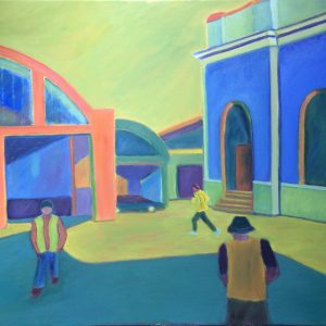 Stamford Brook Bus Garage with orange building