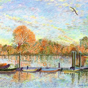 View across the Thames to Chiswick Pier – Limited edition print